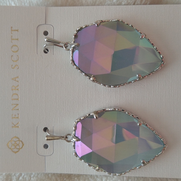 Kendra Scott Corley Earrings Silver &  Slate Iridescent Rare - Picture 3 of 7